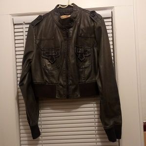 Washed Black Leather Short Jacket